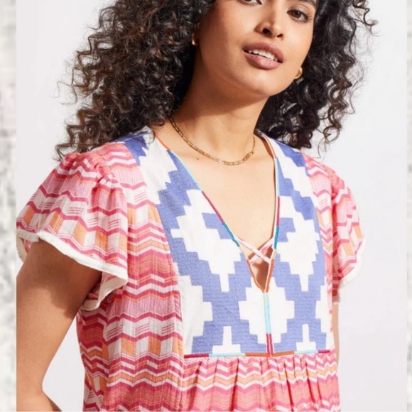 Tribal - Pink Tiered Sundress with Flutter Sleeves - Size Small - Picture 2 of 6